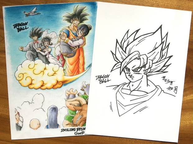 両面 A4ポスター／悟空チチ・年賀状もどき×サイン描き・超サイヤ人悟空