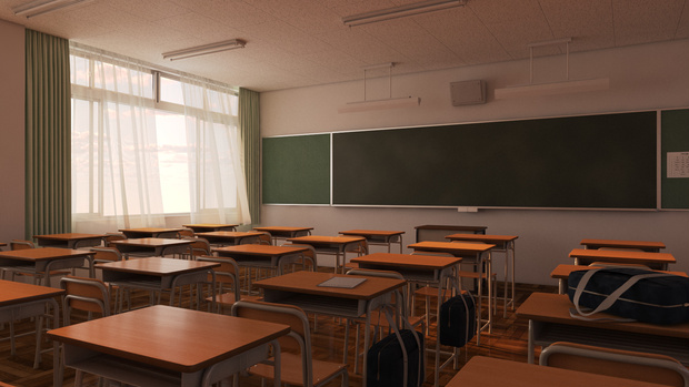 【3D背景素材】夕暮れの学校の教室（3ds Max / V-Ray / FBX / OBJ）