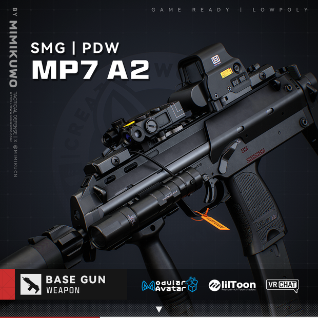 【3Dモデル・MA対応・VRChat想定】MP7 A2 PDW | Base MKG5 | Low-poly | v1.3