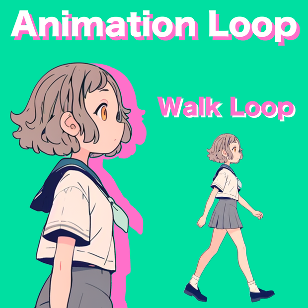AIアニメーション素材 / 少女A ショート セーラー服 歩き（ループ）｜AI Animation Asset / Girl A Short Hair Sailor Uniform Walk Animation Loop
