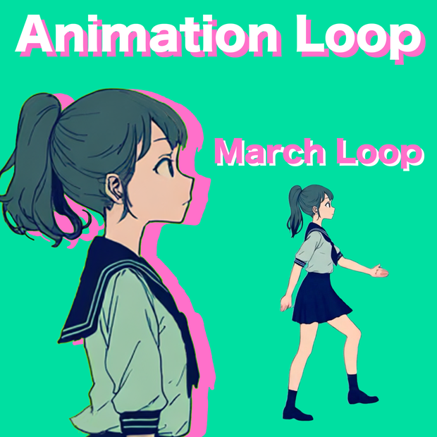 AIアニメーション素材 / 少女B ポニーテール セーラー服 行進（ループ）｜AI Animation Asset / Girl B Ponytail Sailor Uniform March Animation Loop