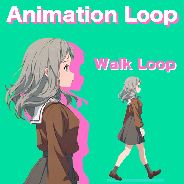 AIアニメーション素材 / 少女D ロング セーラー服 歩き（ループ）｜AI Animation Asset / Girl D Long Hare Sailor Uniform Walk Animation Loop