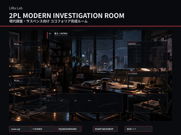【ココフォリア用】2PL現代調査ルームセット｜7シーン＋BGM付き