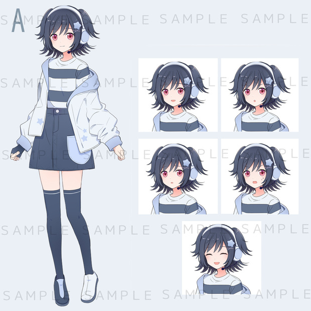 キャラクター立ち絵素材　ハーフツイン×パーカの女の子（色違い有）