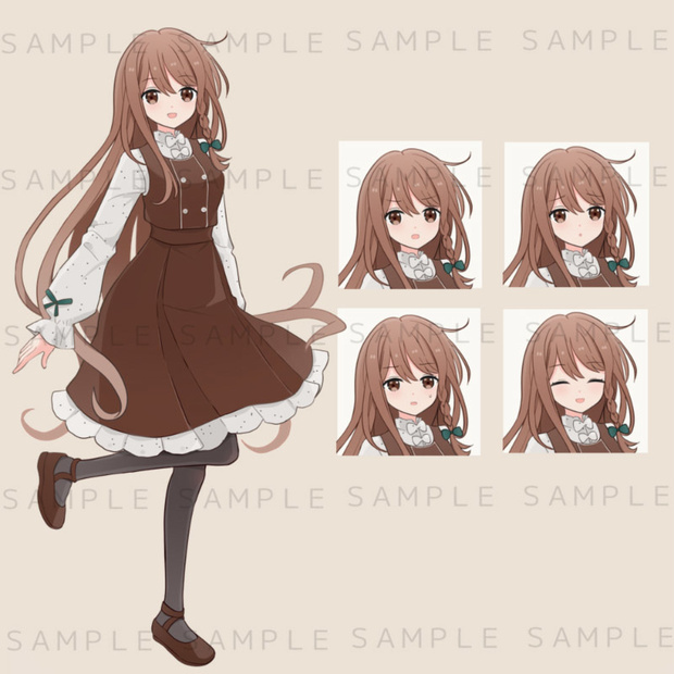 キャラクター立ち絵素材　茶色のロングヘア×ワンピースの女の子