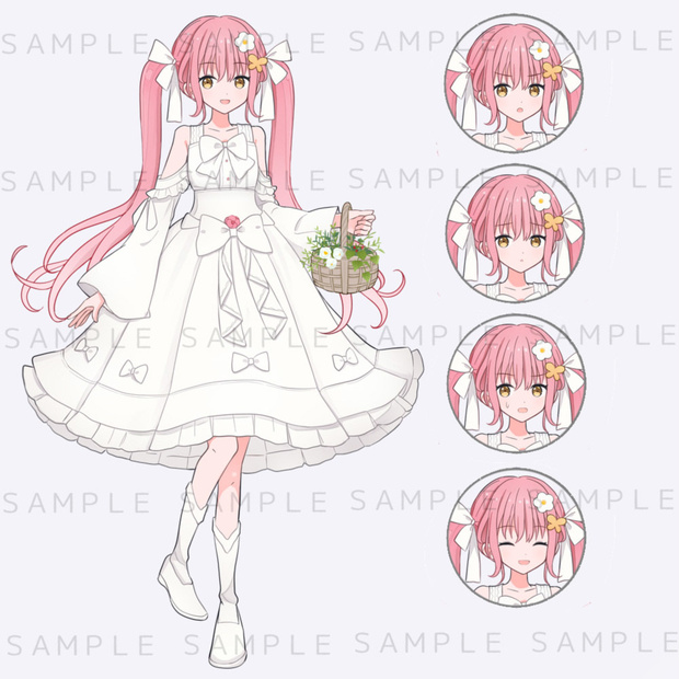 キャラクター立ち絵素材　ピンクツインテール×白いワンピースの女の子