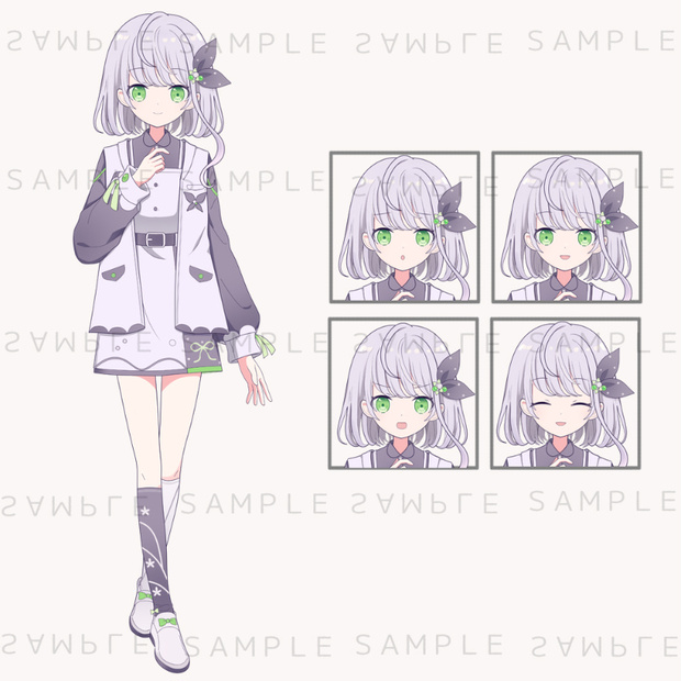 キャラクター立ち絵素材　銀髪×ジャンパースカートの女の子
