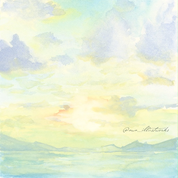 水彩画 風景画「森はカタクリの花盛り」 真作
