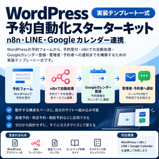 WordPress予約自動化スターターキット｜n8n・LINE・Googleカレンダー連携