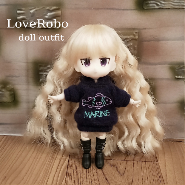 ＊オビツ11 半袖 フード付きおさかな柄 トレーナー ドール服 ねんどろいどどーる＊