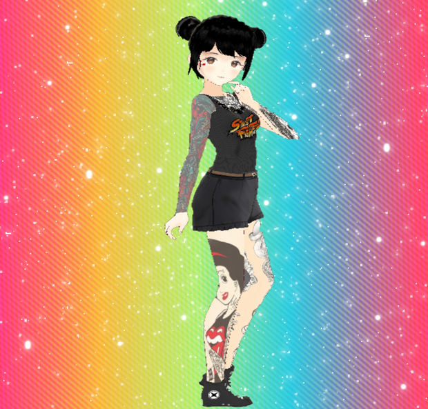 [3D Model] Cute Tattooed Girl black hair