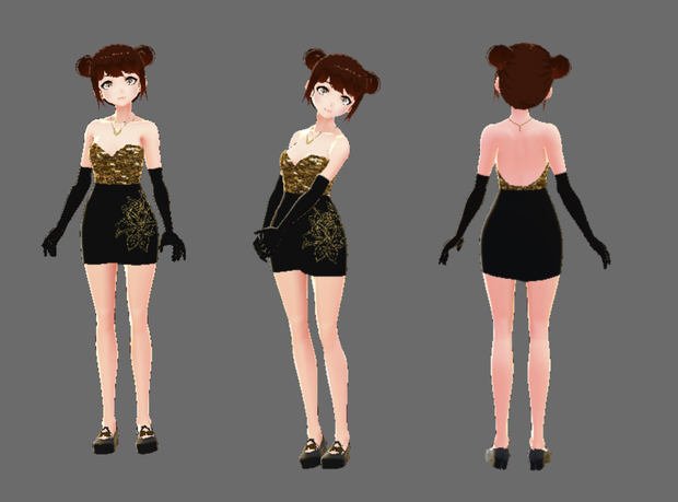 [VRoid] Black and Gold Prom Dress