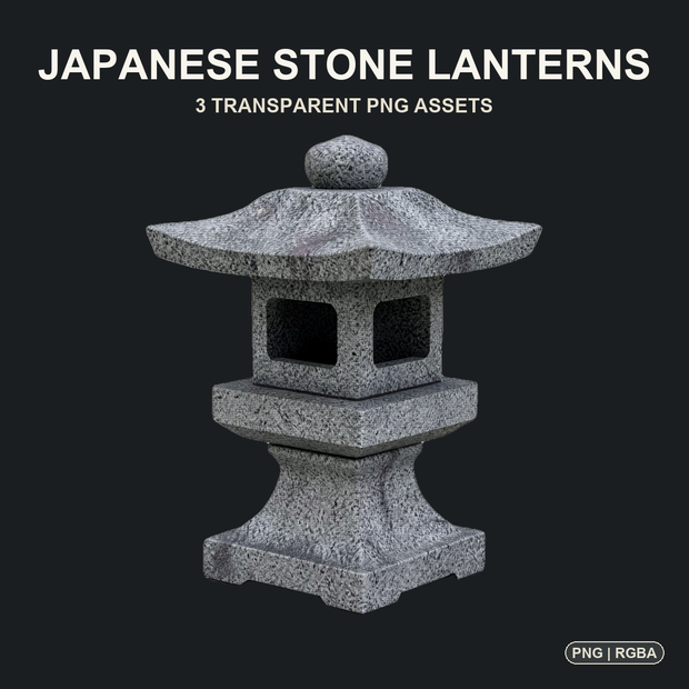 和風 石灯籠 3PNGセット / Japanese Stone Lanterns - 3 PNG Set