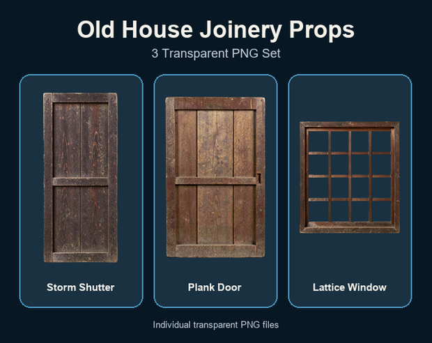 和風 古民家 雨戸・板戸・格子窓 3PNGセット / Japanese Old House Joinery Props - 3 PNG Set