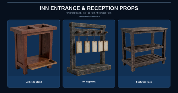 和風 旅籠 玄関・帳場小物 3PNGセット / Japanese Inn Entrance & Reception Props - 3 PNG Set