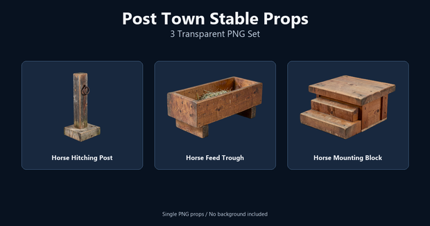 和風 宿場町・馬宿小物 3PNGセット / Japanese Post Town Stable Props - 3 PNG Set