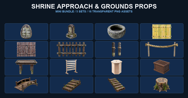 和風 神社参道・境内小物ミニバンドル 5商品16PNGセット / Japanese Shrine Approach & Grounds Props Mini Bundle - 16 PNG Set