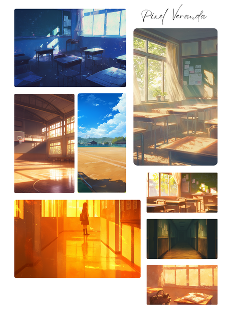 学校シーン背景素材 35枚セット｜PNG福袋（928×1232px）