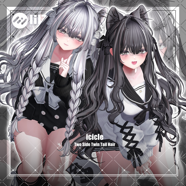 【VRC想定】Icicle Two Side Twin Tail Hair