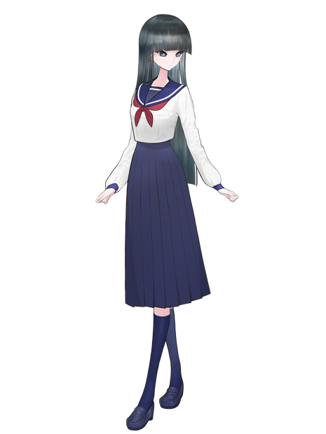立ち絵素材「女の子1」(セーラー服、黒髪ロング、つり目)