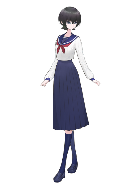 立ち絵素材「女の子1」(セーラー服、黒髪ショート、つり目)