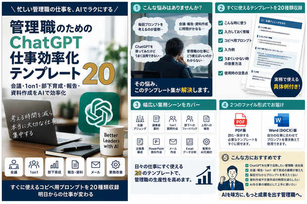 管理職のためのChatGPT仕事効率化テンプレート20｜会議・1on1・部下育成・報告・資料作成をAIで効率化