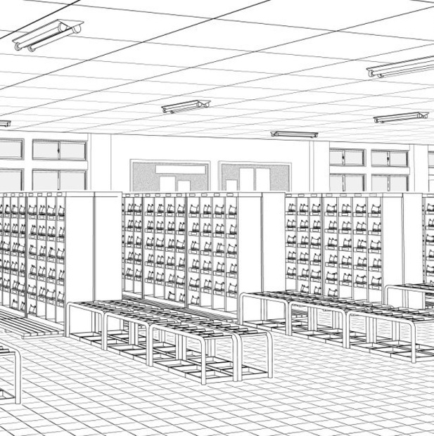 学校玄関３Ｄ素材