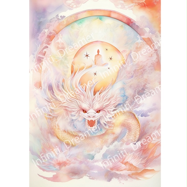 令和のkawaii龍 エネルギーアート 風水 パステル ピンク 銀龍 絵 絵画 令和のkawaii龍 エネルギーアート 風水 パステル ピンク 銀龍 絵
