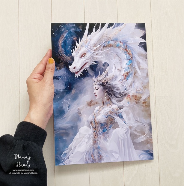 開運絵画 瀬織津姫様 白龍 蓮の花 龍神様 水の神 金箔 24金