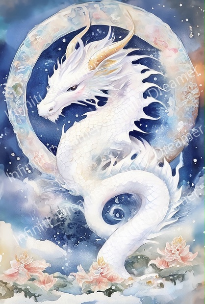 可愛い 白龍 龍神 龍 の開運 スピリチュアル 水彩画 イラスト
