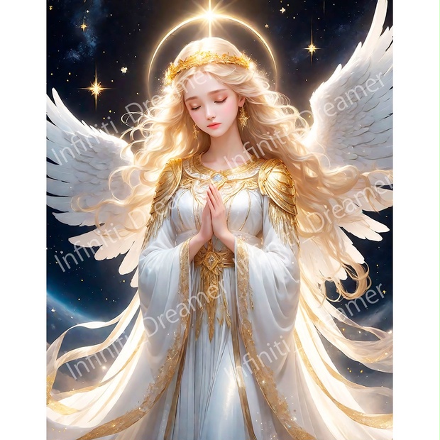 平和の天使 平和を願う 美しい 黄金の 天使 のイラスト アート（デジタル