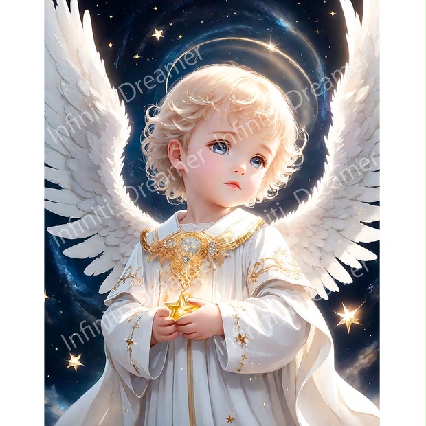 星の光を手に持つ 可愛い 子供 天使 のイラスト（デジタルコンテンツ