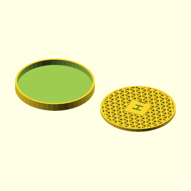 【3Dプリント用STL】籠目グリッド受け皿セット（取り外し式・直径100mm・OpenSCAD）