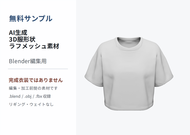 【無料】AI生成 3D服形状ラフメッシュ素材 / Blender編集用