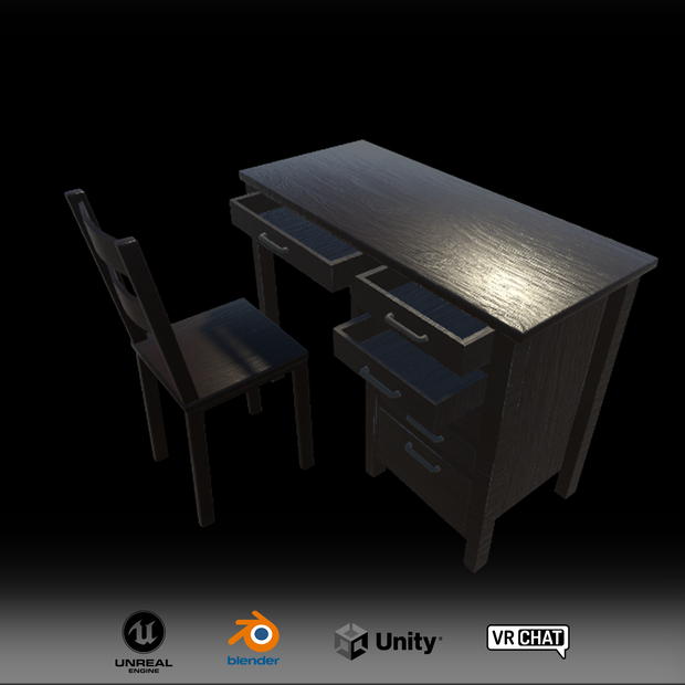【無料】机と椅子セット ２種セット【３Dモデル】