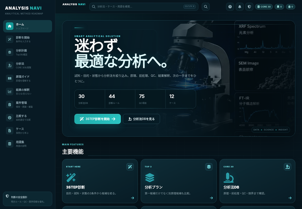 【ANALYSIS NAVI】分析法選定を3STEPで支援する化学分析ナビゲーションツール
