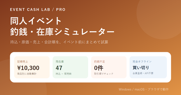 同人イベント釣銭・在庫・損益シミュレーター｜Event Cash Lab Pro