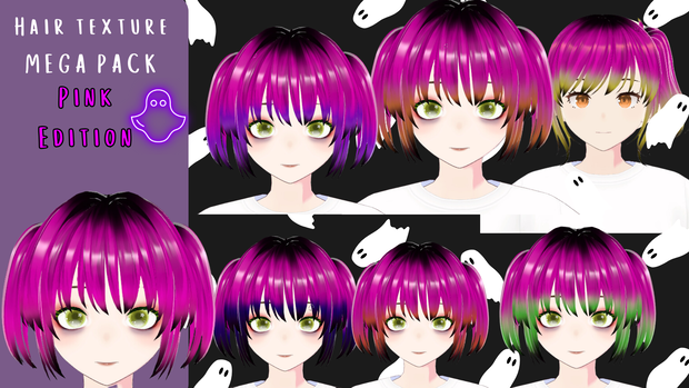 Pink with colored faded to black tips hair texture  mega pack 