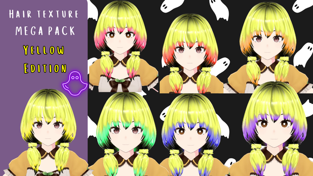 Yellow with colored faded to black tips hair texture  mega pack 