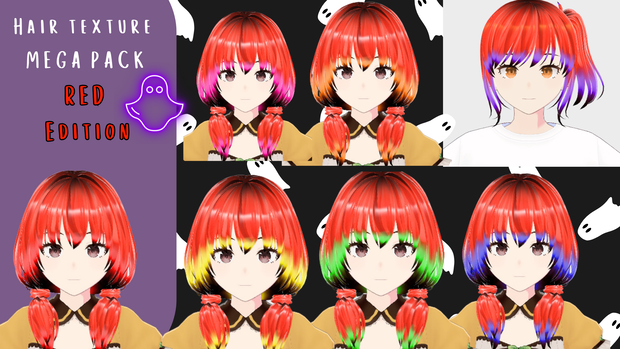 Red with color faded to black tips hair texture  mega pack 