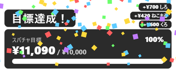 【無料】スパチャ目標ゲージ シンプル黒【わんコメテンプレート/OBS】