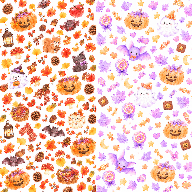ハロウィン デジタルペーパー｜水彩 2柄セット｜Halloween Digital Paper