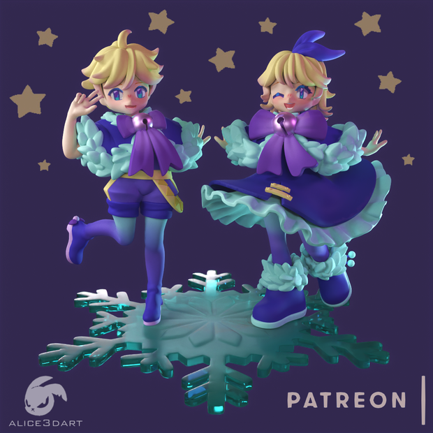 鏡音リン・レン可愛いチビ - 反転バージョン - STLファイル 3Dプリント用