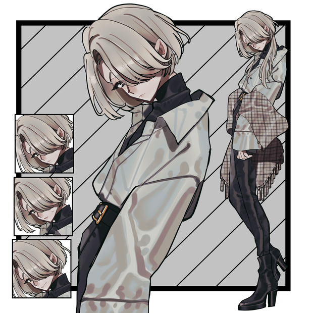 【無料/有料】中性的な人【表情3種/ボブ・ロング/ストール】