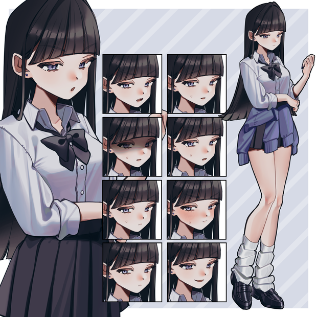 【表情10種】あまりこちらに興味が無さそうな女学生【無料/有料】