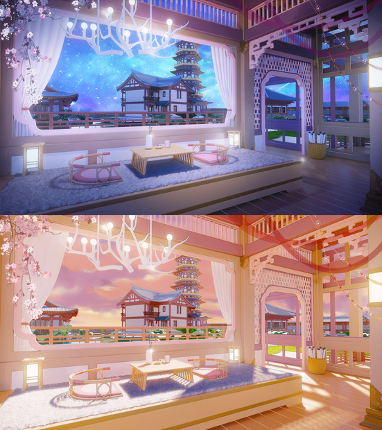 【Vts】【VTuber向け】【動的背景＋UI】🌸幻想的な和風の部屋、🌸雰囲気たっぷり