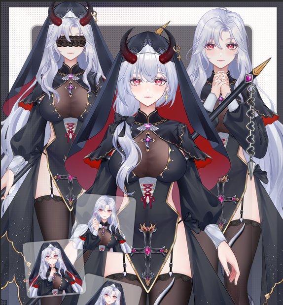 【Vts】【VTuber向け】【Live2D量販モデル】🐍蛇女イヴリン――シスター服Ver.！ 🌸私の敬虔な信徒になって！ 🌸30以上の切り替えボタンに加え、 🌸VB対応・ワンクリック前屈機能・ 🌸専用背景UI・アイコン・ 🌸スタンプ付き！ 🌸ワンクリックでデビュー決定！！