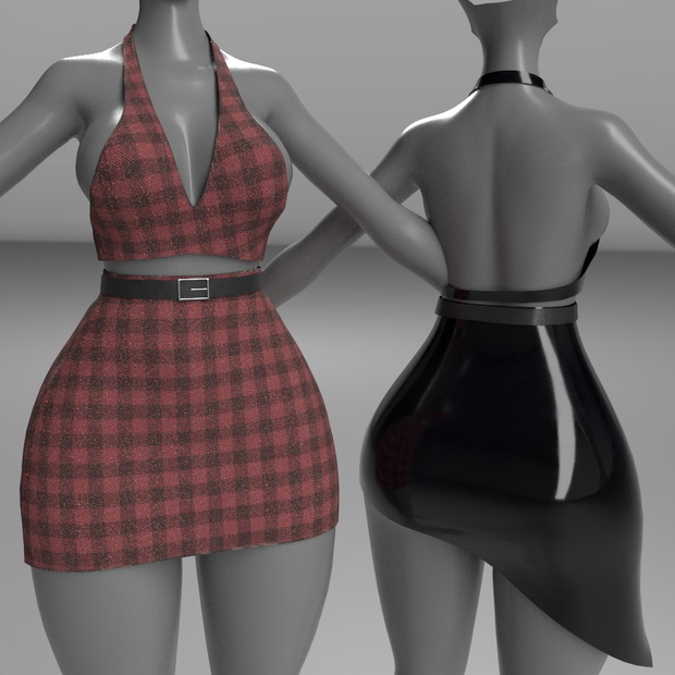 Summer Top and 2 Skirts set for VRChat Avatars - 7 Texture sets - Rigged to Pandaabase - Commercial