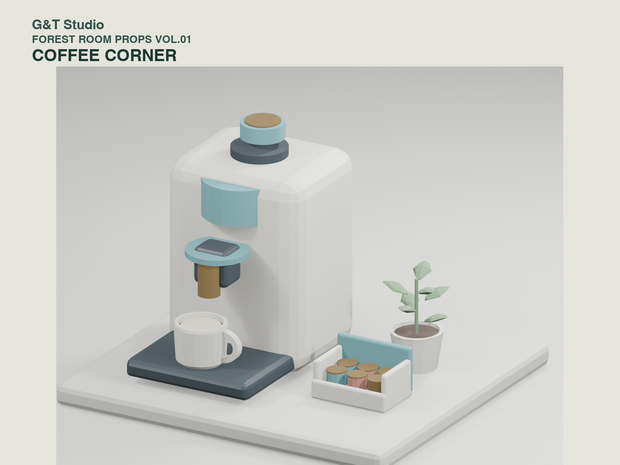 【3Dモデル】Forest Room Props Vol.01 - Coffee Corner（GLB / Blender）