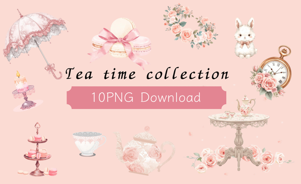 【クリップアート全10点セット】Tea time collection ：PNG背景透過